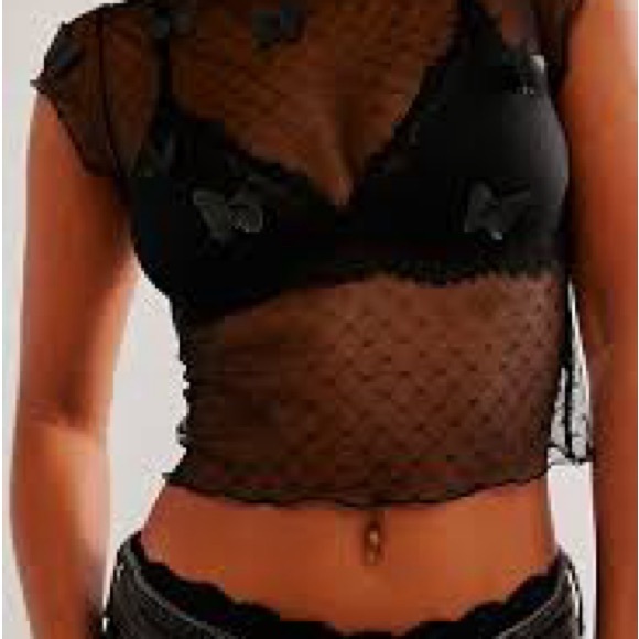 Free People Tops - Free People Black Lace Flutter By Tee